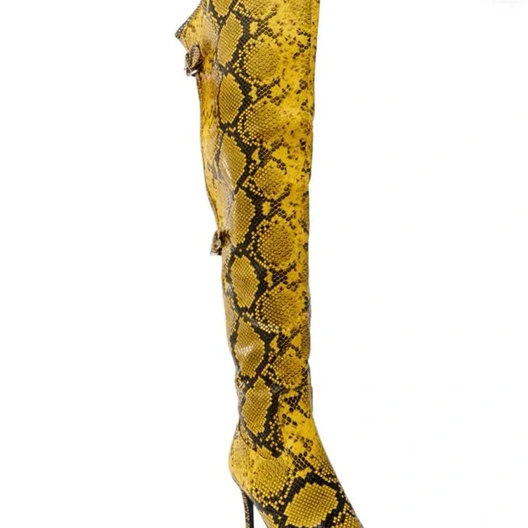 Yellow Snake Print over the knee Boots - Picture 2 of 3